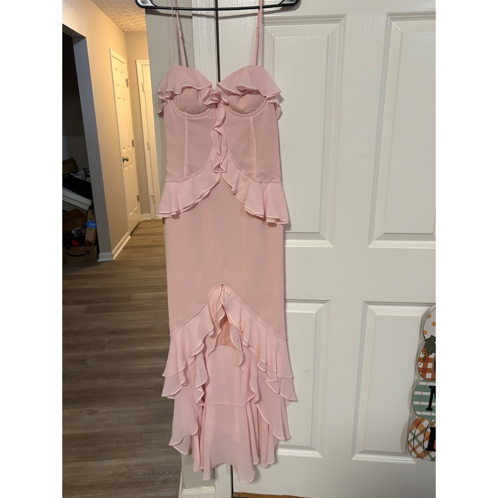 Lovers and Friends Pink Ruffled High Low Maxi Dress Size M Sweetheart Neckline